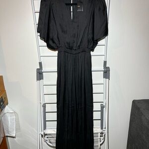 Maje Black Pleated Ruched Jumpsuit V-neck